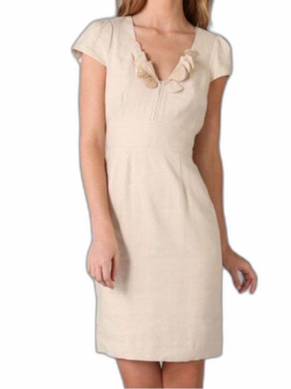 Rebecca Taylor Cream Ruffle-Trim Sheath linen blend Dress